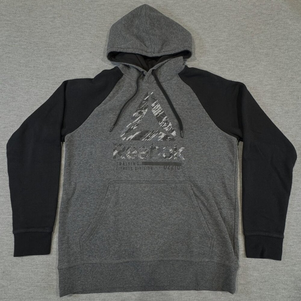 Reebok Fitness Training Pullover Hoodie Sweatshirt Mens Long Sleeve Black Gray